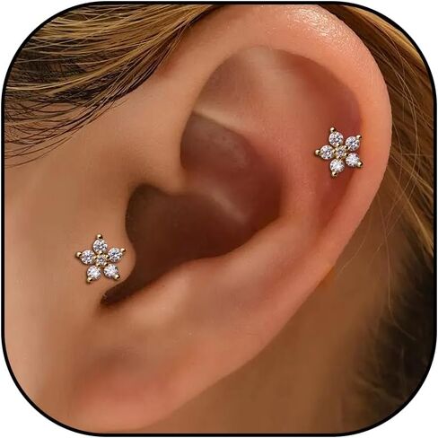 Cartilage Earrings for Women Rhinestone Flower Stud Earrings Cartilage Earring Stud Stainless Steel Forward Helix Tragus Earrings in Saudi Arabia