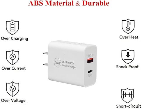 شاحن USB C بقدرة 20 وات PD لأجهزة Kindle وPaperwhite وSignature Edition وScribe وOasis eReader وكتلة شاحن حائط بمنفذ مزدوج مع كابل من النوع C متوافق مع Kobo Clara 2E وLibra 2 eBooks و6.6 قدم in Kuwait