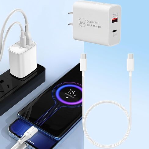 شاحن USB C بقدرة 20 وات PD لأجهزة Kindle وPaperwhite وSignature Edition وScribe وOasis eReader وكتلة شاحن حائط بمنفذ مزدوج مع كابل من النوع C متوافق مع Kobo Clara 2E وLibra 2 eBooks و6.6 قدم in Kuwait