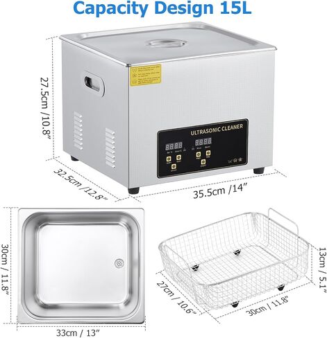 منظف ​​بالموجات فوق الصوتية، آلة تنظيف المجوهرات بالموجات فوق الصوتية بقدرة 360 وات وسعة 15 لتر مع سخان مؤقت رقمي وفولاذ مقاوم للصدأ 304 لأطقم الأسنان الزجاجية والأجزاء الصناعية ولوحة دوائر المكربن in Kuwait