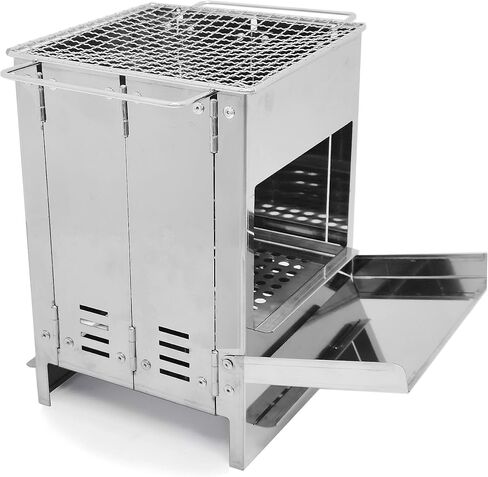 موقد تخييم خشبي محمول، قابل للطي من الفولاذ المقاوم للصدأ موقد شواء حرق الخشب مع شواية للطهي في الهواء الطلق وحقيبة الظهر والتخييم والمشي لمسافات طويلة والنزهة والشواء in Kuwait