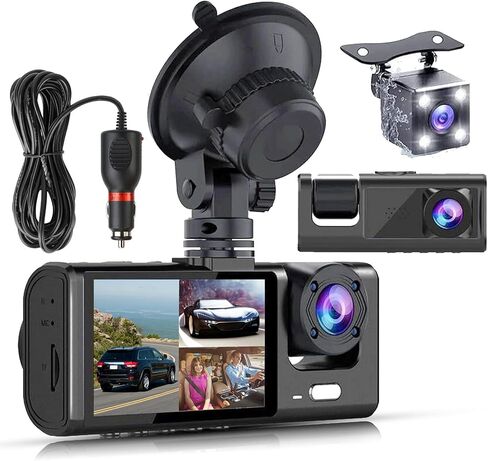 كاميرا قياس 3 قنوات أمامية وخلفية من الداخل، كاميرا قياس 1080 بيكسل FHD للسيارات، مسجل كاميرا سيارة ثلاثي الاتجاهات مع رؤية ليلية بالأشعة تحت الحمراء، تسجيل حلقي، WDR، شاشة وقوف السيارات 24 ساعة، مستشعر G in Kuwait