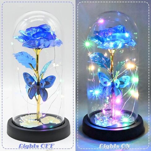 عيد الأم هدايا زهرة الورد للأم من ابنتها، وردة الفراشة الزرقاء المجرة في قبة زجاجية تضيء زهرة الورد الاصطناعية، وردة زجاجية أبدية هدية للمرأة لعيد الأم والذكرى السنوية لعيد الميلاد in Kuwait