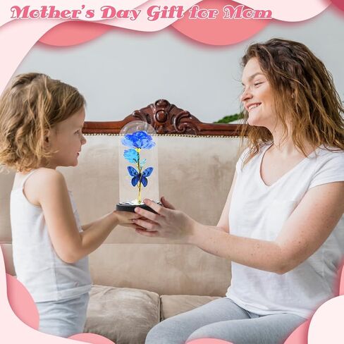 عيد الأم هدايا زهرة الورد للأم من ابنتها، وردة الفراشة الزرقاء المجرة في قبة زجاجية تضيء زهرة الورد الاصطناعية، وردة زجاجية أبدية هدية للمرأة لعيد الأم والذكرى السنوية لعيد الميلاد in Kuwait