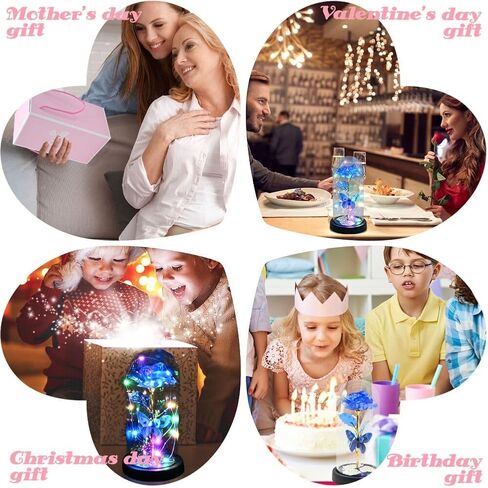 عيد الأم هدايا زهرة الورد للأم من ابنتها، وردة الفراشة الزرقاء المجرة في قبة زجاجية تضيء زهرة الورد الاصطناعية، وردة زجاجية أبدية هدية للمرأة لعيد الأم والذكرى السنوية لعيد الميلاد in Kuwait