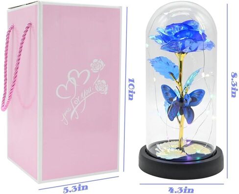 عيد الأم هدايا زهرة الورد للأم من ابنتها، وردة الفراشة الزرقاء المجرة في قبة زجاجية تضيء زهرة الورد الاصطناعية، وردة زجاجية أبدية هدية للمرأة لعيد الأم والذكرى السنوية لعيد الميلاد in Kuwait