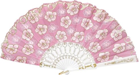 12 Pcs Glitter Floral Pattern For Summer Colorful Folding Fan for Wedding Party Decor/Dancing Hand Fan/table Setting/Wall Decoration (Pink Gold) in Saudi Arabia