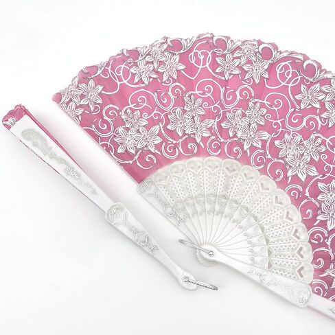 12 Pcs Glitter Floral Pattern For Summer Colorful Folding Fan for Wedding Party Decor/Dancing Hand Fan/table Setting/Wall Decoration (Pink Gold) in Saudi Arabia