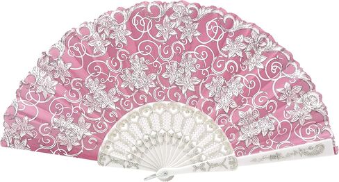 12 Pcs Glitter Floral Pattern For Summer Colorful Folding Fan for Wedding Party Decor/Dancing Hand Fan/table Setting/Wall Decoration (Pink Gold) in Saudi Arabia