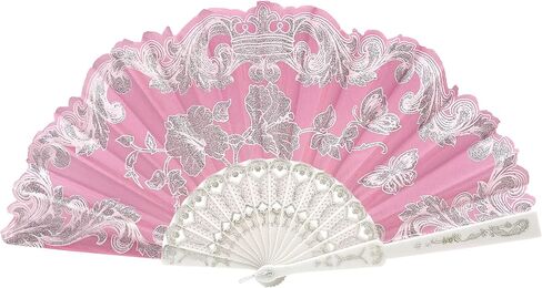 12 Pcs Glitter Floral Pattern For Summer Colorful Folding Fan for Wedding Party Decor/Dancing Hand Fan/table Setting/Wall Decoration (Pink Gold) in Saudi Arabia