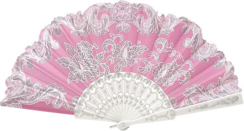 12 Pcs Glitter Floral Pattern For Summer Colorful Folding Fan for Wedding Party Decor/Dancing Hand Fan/table Setting/Wall Decoration (Pink Gold) in Saudi Arabia