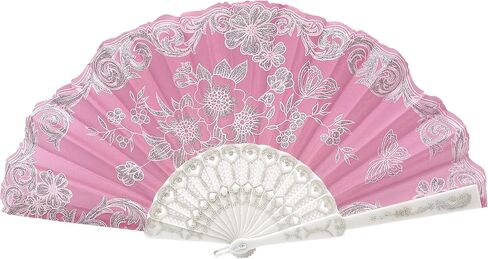 12 Pcs Glitter Floral Pattern For Summer Colorful Folding Fan for Wedding Party Decor/Dancing Hand Fan/table Setting/Wall Decoration (Pink Gold) in Saudi Arabia
