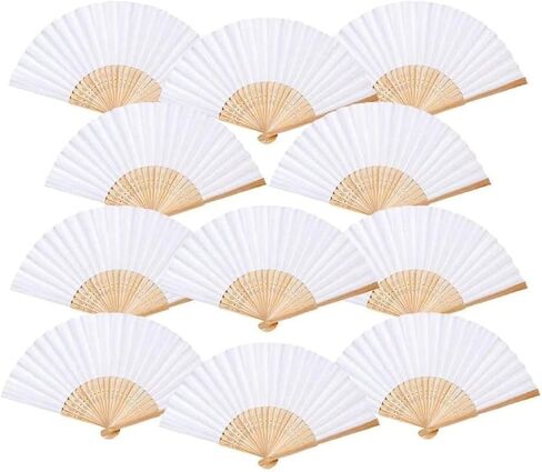 12PCS Foldable Bamboo Fans Paper Folding Fan Handheld Hand Holding Fan for Wedding Dancing Party Decoration in Saudi Arabia