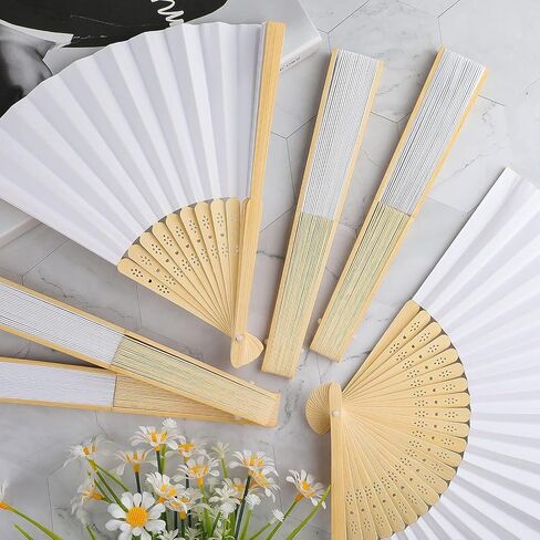 12PCS Foldable Bamboo Fans Paper Folding Fan Handheld Hand Holding Fan for Wedding Dancing Party Decoration in Saudi Arabia