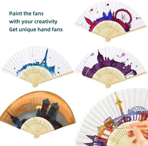 12PCS Foldable Bamboo Fans Paper Folding Fan Handheld Hand Holding Fan for Wedding Dancing Party Decoration in Saudi Arabia