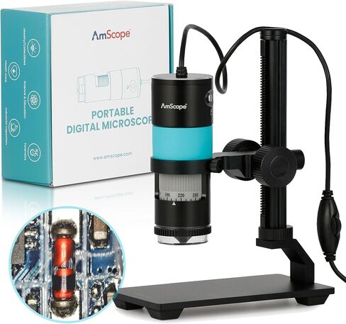 AmScope 8.3MP مجهر USB رقمي احترافي مستقطب مع تكبير 10X-280X وإضاءة LED وحامل معدني للفحص الصناعي والتصنيع والهوايات HHD8300-P in Kuwait