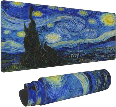 حقل القمح من Van Gogh مع لوحة ماوس السرو، لوحة ماوس ألعاب كبيرة ممتدة مقاس XL كبيرة الحجم وطويلة وحواف مخيطة مقاس 31.5 × 11.8 بوصة للمكتب المنزلي in Kuwait