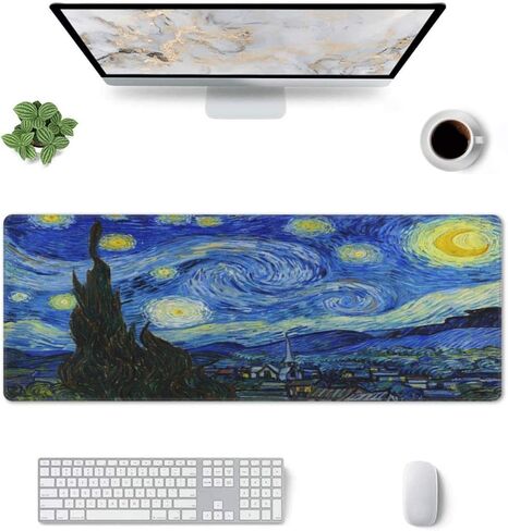 حقل القمح من Van Gogh مع لوحة ماوس السرو، لوحة ماوس ألعاب كبيرة ممتدة مقاس XL كبيرة الحجم وطويلة وحواف مخيطة مقاس 31.5 × 11.8 بوصة للمكتب المنزلي in Kuwait
