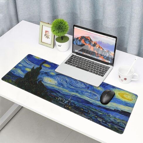 حقل القمح من Van Gogh مع لوحة ماوس السرو، لوحة ماوس ألعاب كبيرة ممتدة مقاس XL كبيرة الحجم وطويلة وحواف مخيطة مقاس 31.5 × 11.8 بوصة للمكتب المنزلي in Kuwait