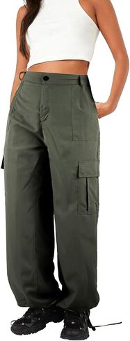 utcoco Women's High Waist Straight Leg Cargo Pants Casual Relaxed Fit Multiple Pockets Work Pants in Saudi Arabia