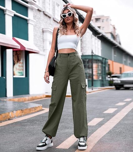 utcoco Women's High Waist Straight Leg Cargo Pants Casual Relaxed Fit Multiple Pockets Work Pants in Saudi Arabia