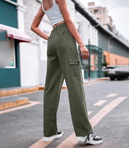 utcoco Women's High Waist Straight Leg Cargo Pants Casual Relaxed Fit Multiple Pockets Work Pants in Saudi Arabia