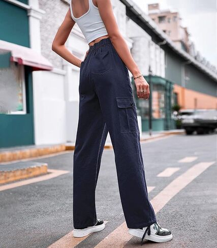 utcoco Women's High Waist Straight Leg Cargo Pants Casual Relaxed Fit Multiple Pockets Work Pants in Saudi Arabia