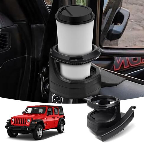 حامل أكواب مع كوستر Jeep Wrangler JL/Gladiator JT /4Xe على الجانب الأيمن 2018-2024 حامل أكواب الباب مناسب لملحقات Jeep Wrangler حتى 30oz مقاس أسود قطعة واحدة (حامل أكواب على الجانب الأيمن) in Saudi Arabia
