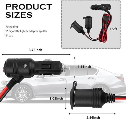 موزع ولاعة سجائر بطول 3 أقدام مع مفتاح، وسلك تمديد ولاعة سجائر من 1 إلى 2 لمنفاخ الهواء، ومكنسة كهربائية للسيارة، وإكسسوارات مقسم طاقة السيارة 12 فولت/24 فولت للسيارة والشاحنة وسيارات الدفع الرباعي (3 أقدام) in Kuwait