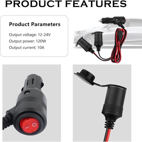 موزع ولاعة سجائر بطول 3 أقدام مع مفتاح، وسلك تمديد ولاعة سجائر من 1 إلى 2 لمنفاخ الهواء، ومكنسة كهربائية للسيارة، وإكسسوارات مقسم طاقة السيارة 12 فولت/24 فولت للسيارة والشاحنة وسيارات الدفع الرباعي (3 أقدام) in Kuwait