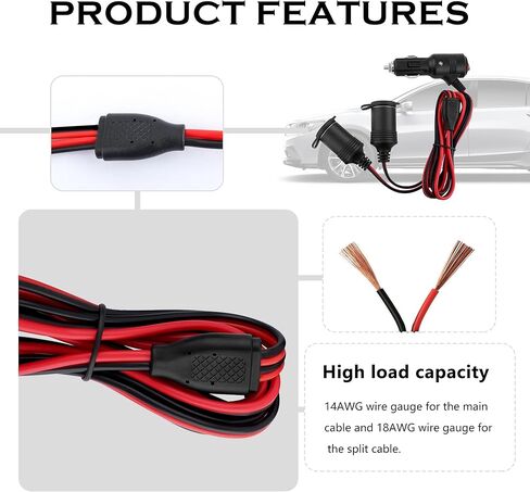 موزع ولاعة سجائر بطول 3 أقدام مع مفتاح، وسلك تمديد ولاعة سجائر من 1 إلى 2 لمنفاخ الهواء، ومكنسة كهربائية للسيارة، وإكسسوارات مقسم طاقة السيارة 12 فولت/24 فولت للسيارة والشاحنة وسيارات الدفع الرباعي (3 أقدام) in Kuwait