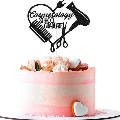 غلاف كعكة التخرج من مدرسة التجميل، فئة 2024، الحلاق/مصفف الشعر/مصفف شعر، لمعان أسود، 6.3x5.5 بوصة، عدد 1 in Kuwait