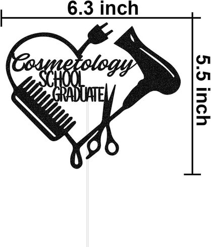 غلاف كعكة التخرج من مدرسة التجميل، فئة 2024، الحلاق/مصفف الشعر/مصفف شعر، لمعان أسود، 6.3x5.5 بوصة، عدد 1 in Kuwait