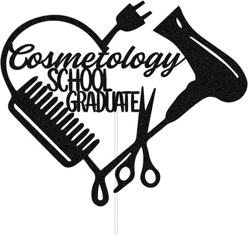 غلاف كعكة التخرج من مدرسة التجميل، فئة 2024، الحلاق/مصفف الشعر/مصفف شعر، لمعان أسود، 6.3x5.5 بوصة، عدد 1 in Kuwait