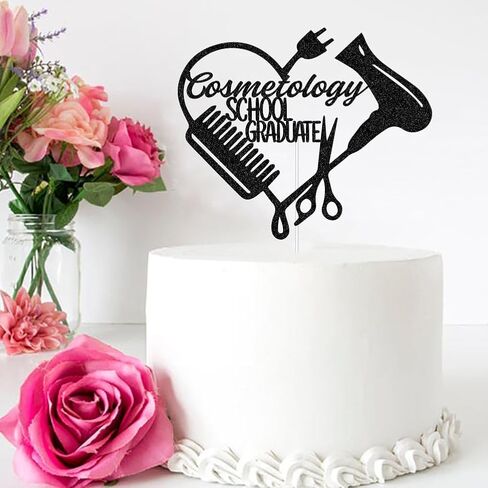 غلاف كعكة التخرج من مدرسة التجميل، فئة 2024، الحلاق/مصفف الشعر/مصفف شعر، لمعان أسود، 6.3x5.5 بوصة، عدد 1 in Kuwait