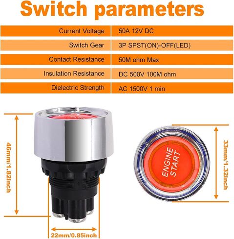 weideer 12V Push Button Starter Switch Engine Start Ignition Switch Momentary Red Led 12 Volt 50A Button Start Switch for Marine Vehicle Racing Car Truck RV K-M042-R-DZ in Saudi Arabia