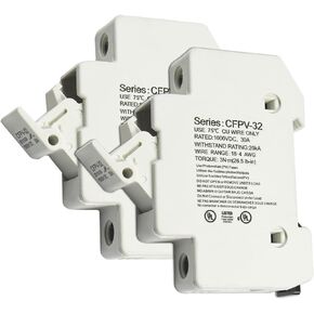 HQRP 2-Pack الشمسية الكهروضوئية CFPV-32 10x38 مم حامل الصمامات، 1-32Amp، 1000VDC، فئة gPV، 20kA IR، DIN حامل فيوز السكك الحديدية، UL مدرج، رابط الصمامات القابل للتطبيق: CFPV-1038 10x38 مم، لأنظمة الطاقة الشمسية الكهروضوئية