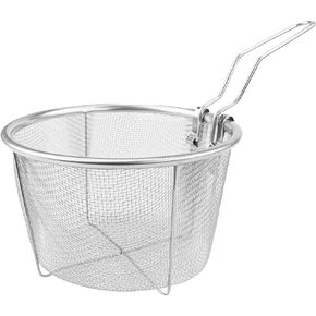Stainless Steel Deep Fry Basket with Folding Handle Round Wire Fry Basket French Fry Chip Basket Metal Strainer for Home Restaurant Cooking Serving (7Inch)