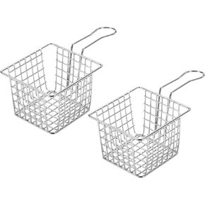 MECCANIXITY Mini Square Fry Basket Reusable Holder Fry Chip Basket 3.94Inch Stainless Steel Food Baskets Silver for Kitchen Restaurant Party Barbecue Pack of 2