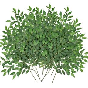 Artificial Italian Ruscus Greenery Stems, 24pcs Faux Green Leaf Garland Branches Hanging Greenery Spray for Wedding Bouquet,Arch,Table Centerpieces and Home Decor