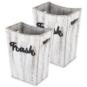 2 Pcs Farmhouse Bathroom Wood Trash Can, 2 Sizes Rustic Square Wastebasket Bin with Convenient Handle for Bathroom, Kitchen, Bedroom, Office(Dark Brown)