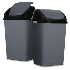 Superio Small 2.5 Gallon Plastic Trash Can with Swing Top Lid, Compact Slim Waste Bin for Under Desk, Office, Bedroom, Bathroom, Dorm Room, 10 Qt. Portable Garbage Can (Dark Grey, 2 Pack)
