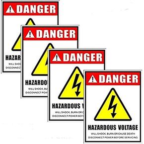 Outdoor/Indoor (4 Pack) 5" X 4" Hazardous Voltage Danger Shock Hazard High Voltage Electrical Safety Warning Sign Label Sticker Decal - Back Self Adhesive Vinyl