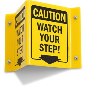 SmartSign - S-9017-AV-06 "Watch Your Step!" Projecting Sign | 5" x 6" Acrylic Black on Yellow