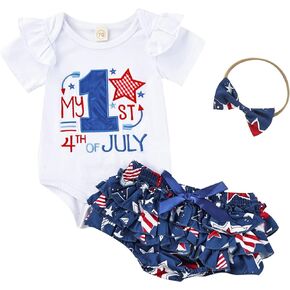 Baby 4th Of July Outfit Girls Summer Clothes Newborn Patriotic Romper Tutu Ruffle Short Set