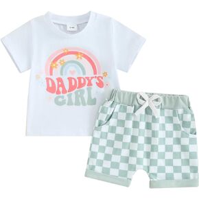 Toddler Baby Girl Clothes Daddys Girl Short Sleeve T-Shirt Top Shorts Set Infant Cute Summer Outfit