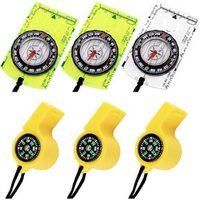 3 قطع بوصلة للمشي لمسافات طويلة مع 3 قطع صفارات تخييم 2 في 1 مع حبل، بوصلة توجيه احترافية لقراءة الخرائط، بوصلة كشفية للأطفال والكبار في حالات الطوارئ والمشي لمسافات طويلة على الظهر in Kuwait