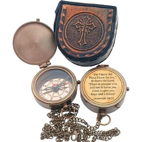 DAYOL'X Jeremiah 29:11Religious Gifts for Men, Baptism Gift for Teenage Boys, Christian, Catholic, Communion, Confirmation, First Communion Gifts for Boys, Compass, Brass & Brown Antique