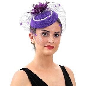 Women's Vintage Fascinator Hats 20s 50s Pillbox Hat Derby Feather Fascinators Veil Mesh Tea Party Wedding Cocktail Headwear