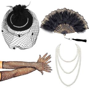 4PC Tea Party Fascinator Veil & Gloves Set, Vintage Kentucky Derby Pillbox Clip Hat, Cocktail Outfits Accessories for Women